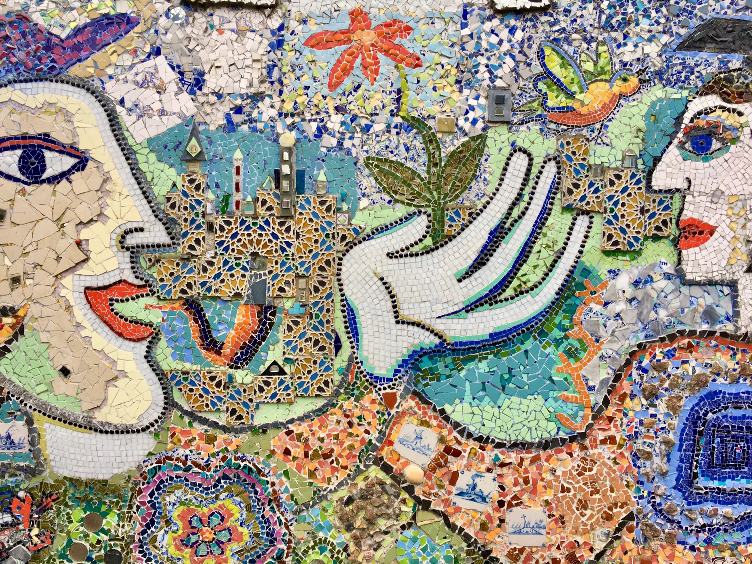 Mosaic of two people in conversation