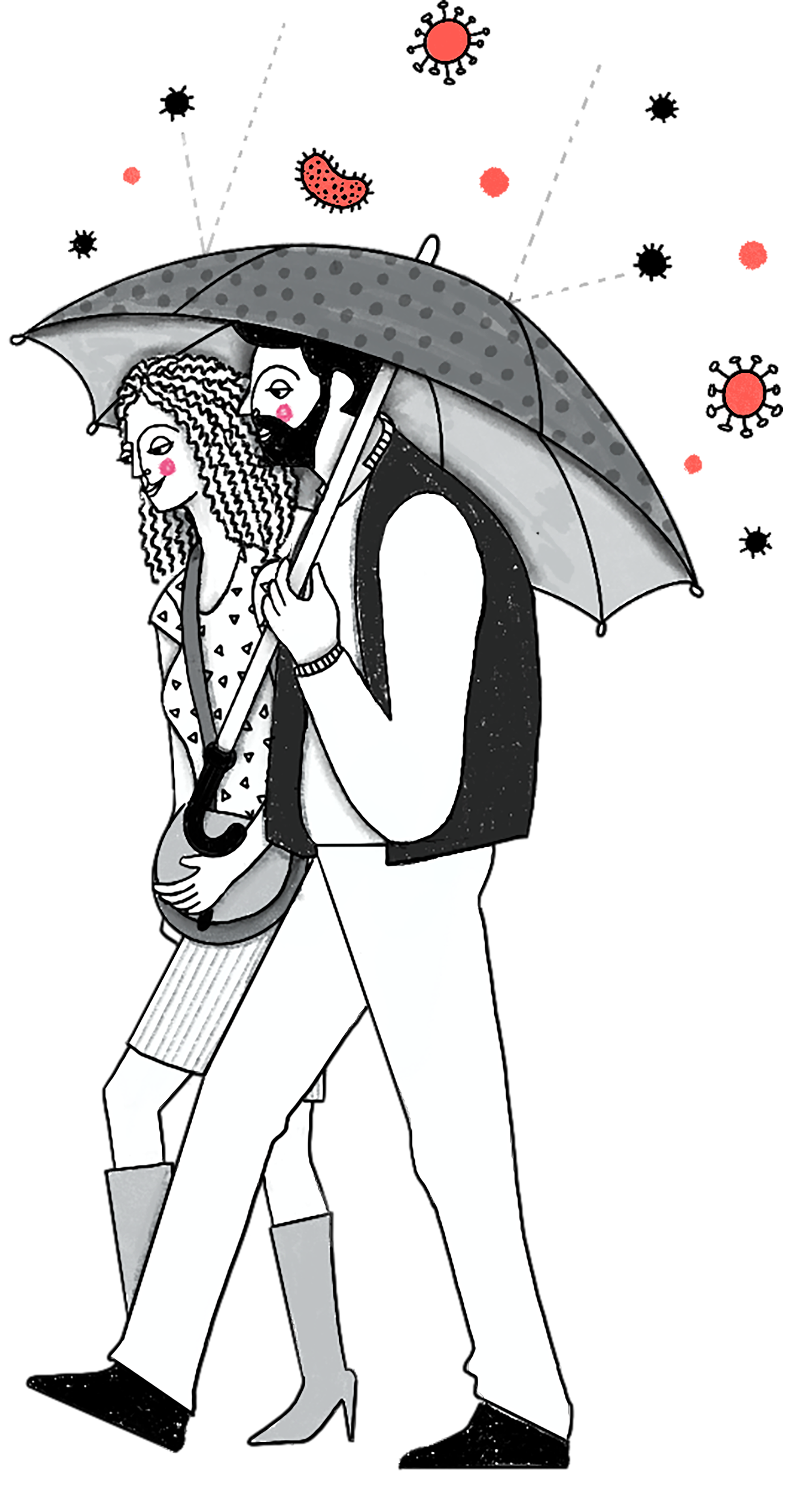 Couple walking with virus