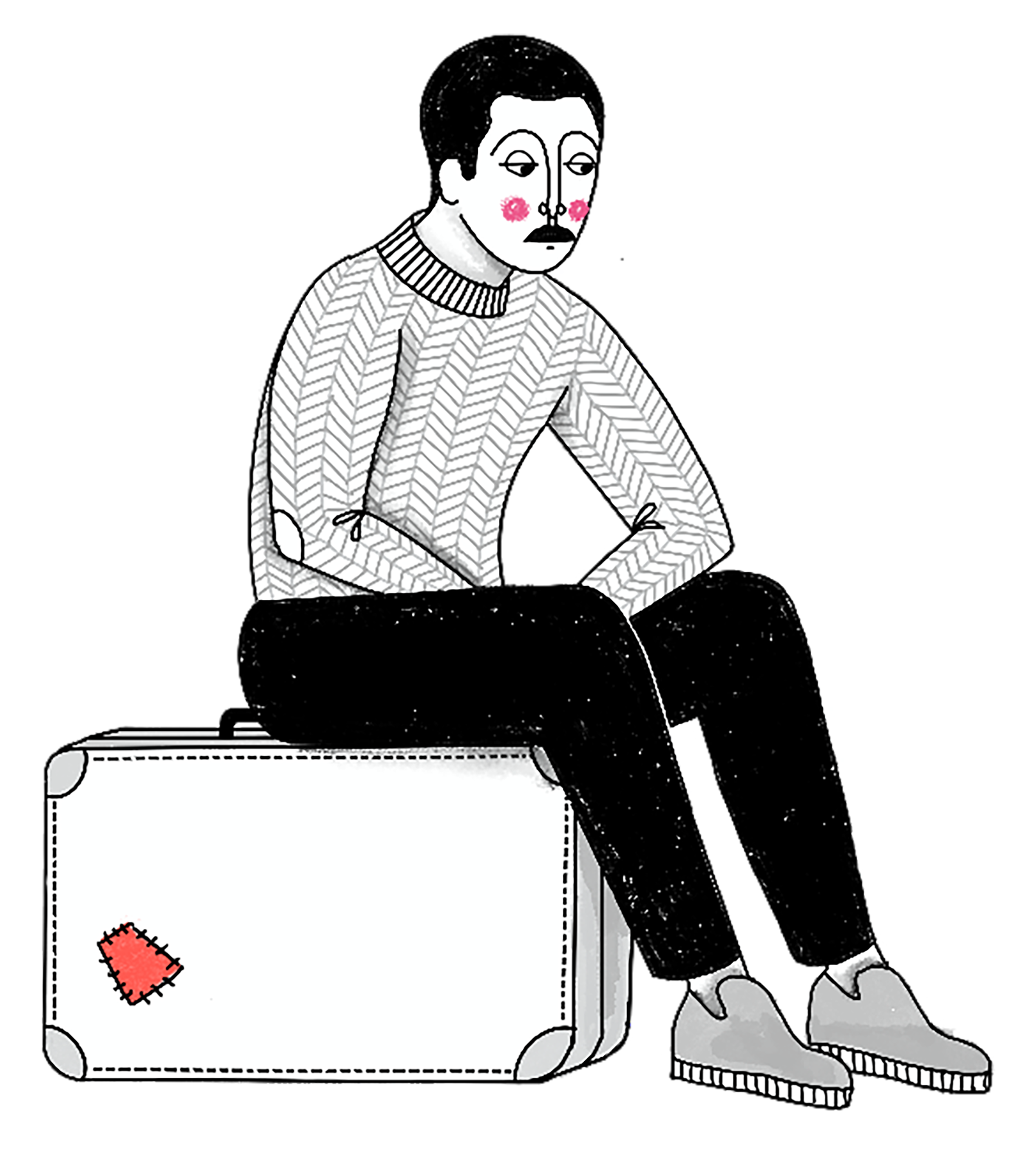 Man sitting on suitcase