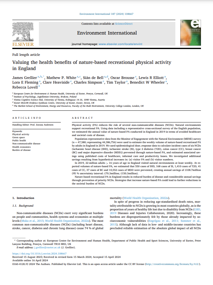 Screenshot - Valuing the health benefits of nature-based recreational physical activity in England