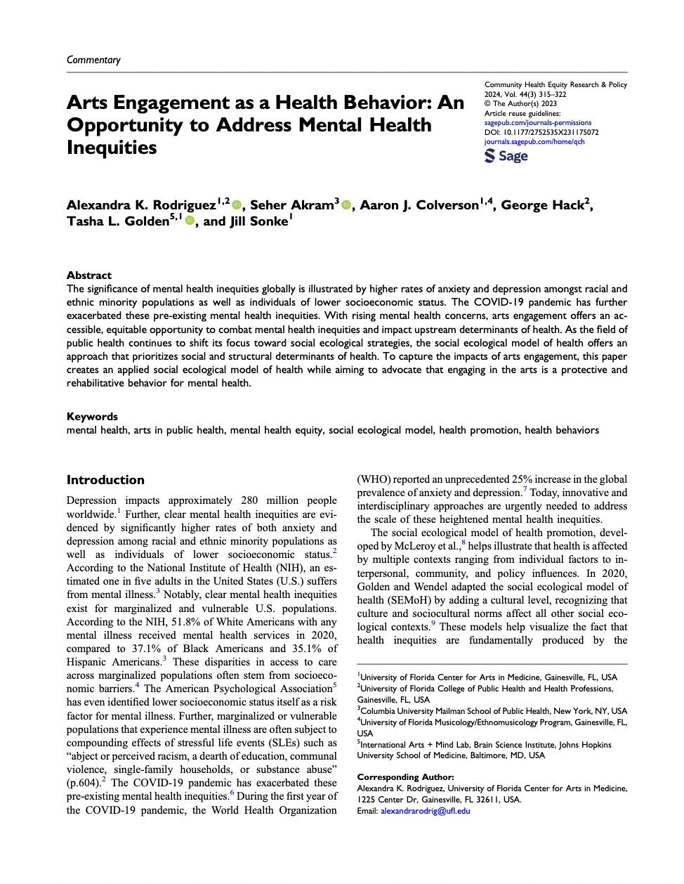 Screenshot - Arts Engagement as a Health Behavior: An Opportunity to Address Mental HealthInequities
