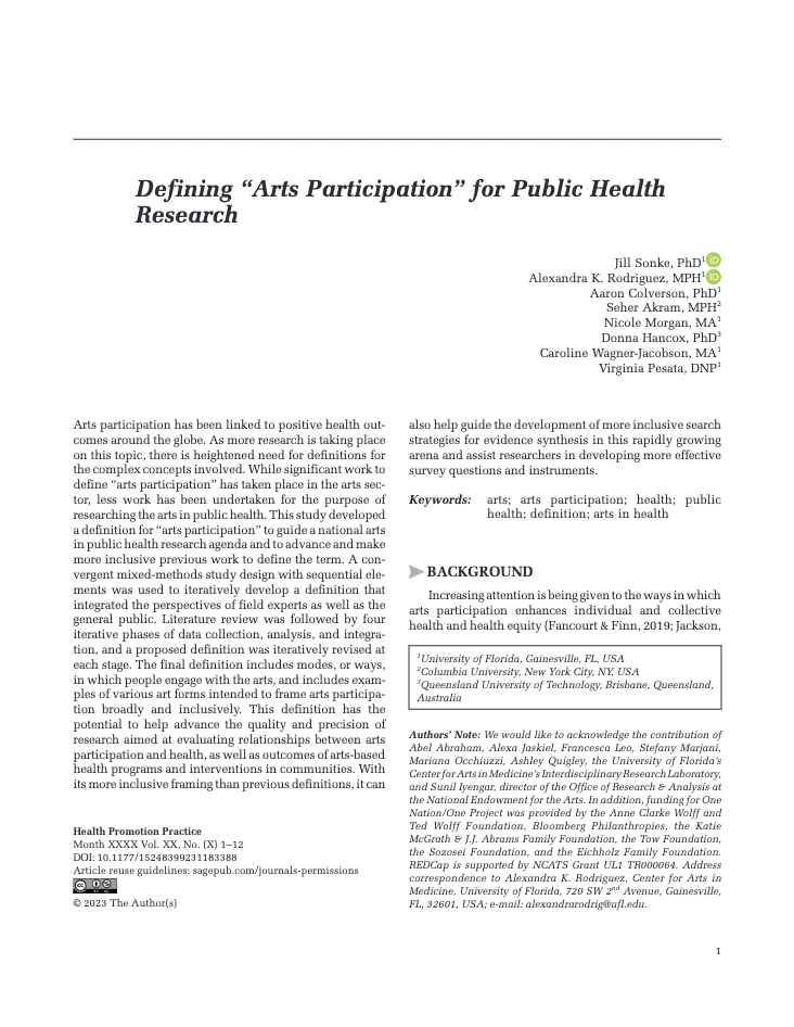 Screenshot - Defining “Arts Participation” for Public HealthResearch